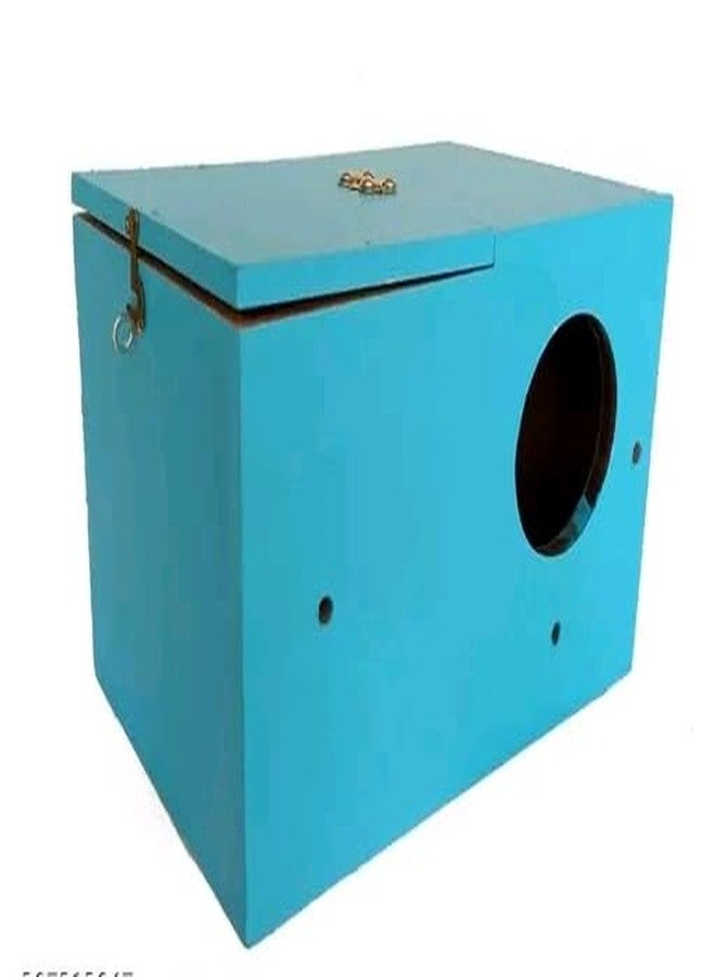 GO7 Bird House Wooden Breeding Box for Love Birds,bajri Bird Java Zebra Bird Breeding Box for Small Birds, Blue Color Pack of 1 (Coco Fiber Free) - Image 1
